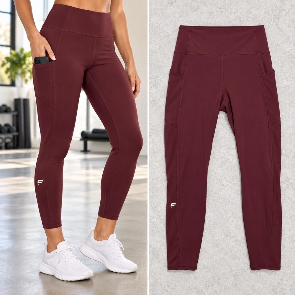 Fabletics Define PowerHold 7/8 Leggings Women's XL Merlot Side Pockets Active